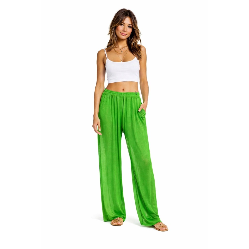 NWT New TiNiBikini Pants XL Green Mesh Wide Leg Lounge Cover Up‎ Beach Vacation